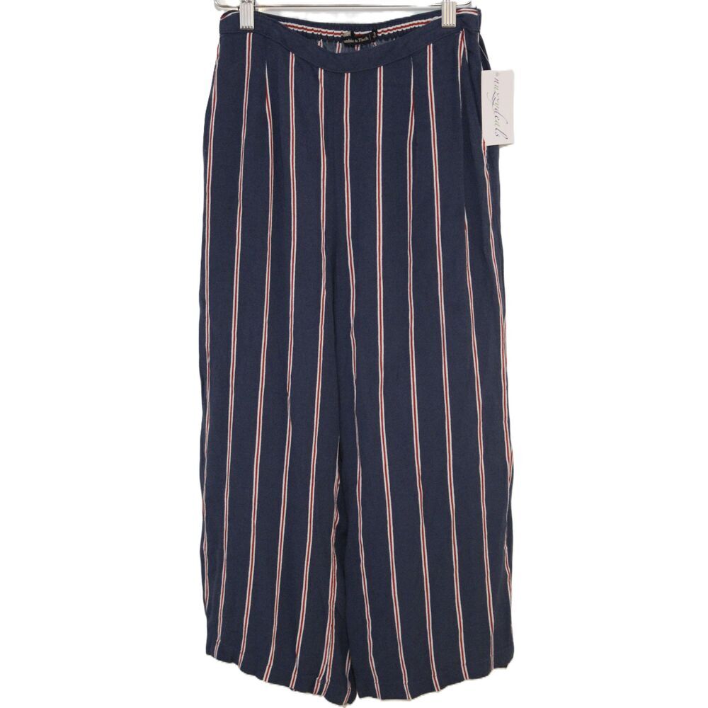 Womens Abercrombie & Fitch Pinstriped Navy Blue Red White Wide Leg Pants Size S